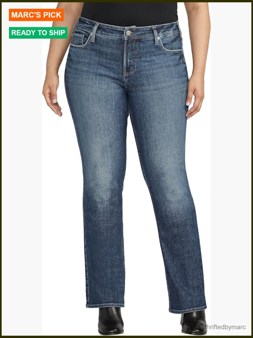Plus Size Mid Rise Slim Bootcut Jeans, Cotton Blend, Comfort Fit
